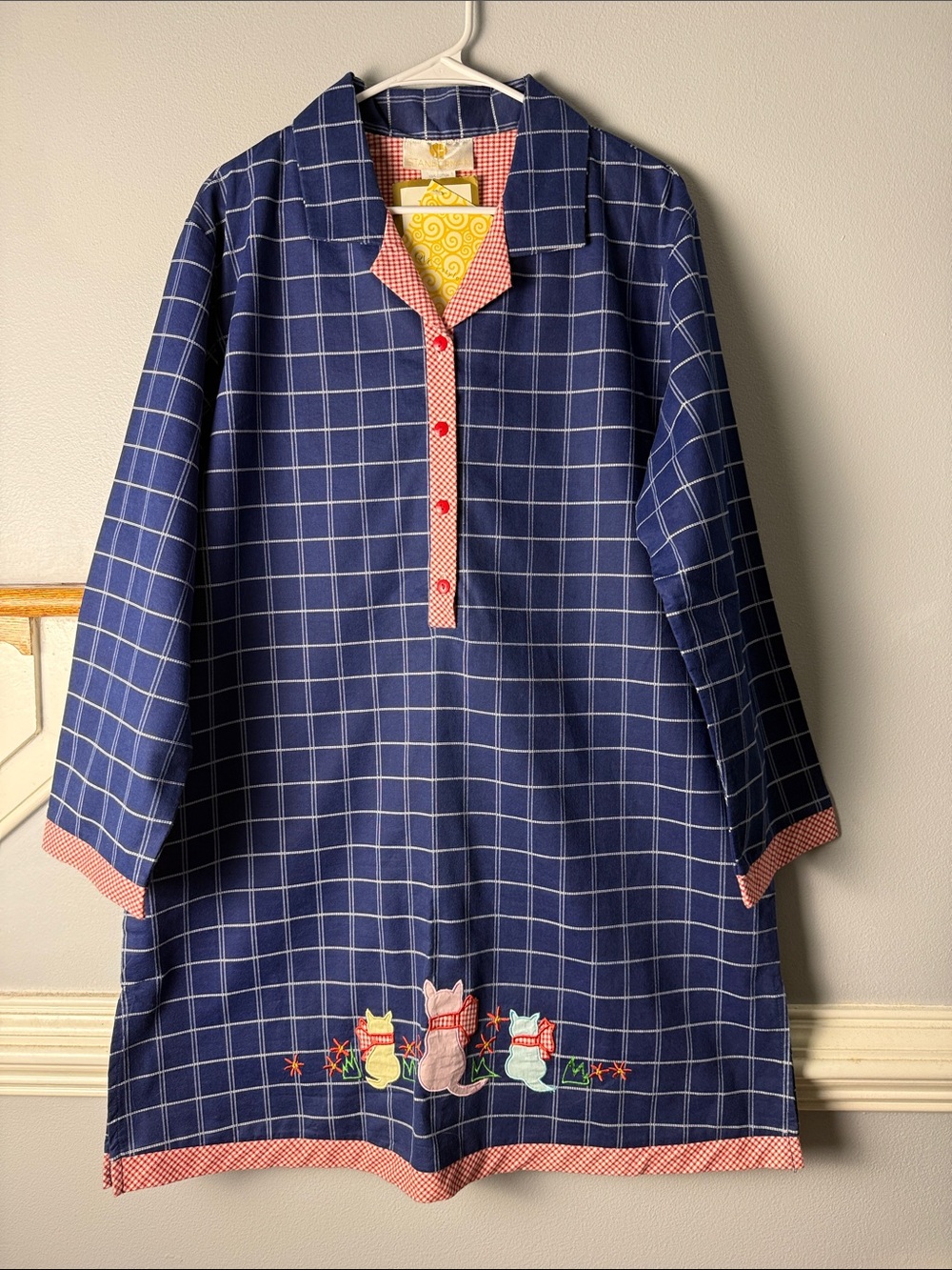 Navy Plaid Tunic Dress with Embroidered Cats 🐈 #catlove 100% cotton